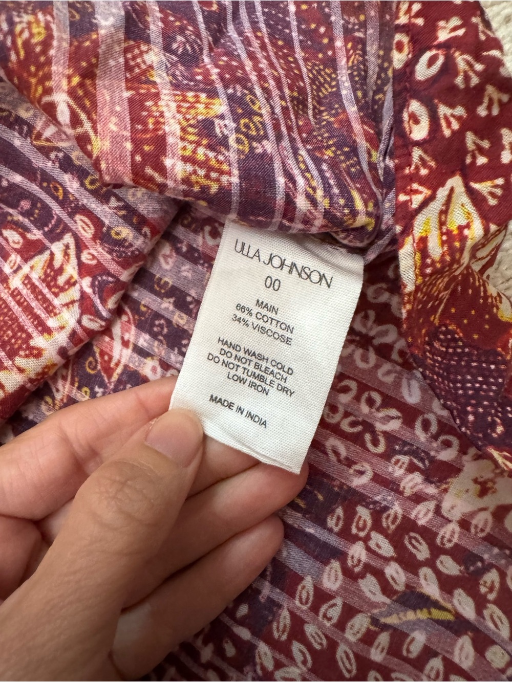 Ulla Johnson Burgundy Floral Split-Neck Blouse - Picture 3 of 4